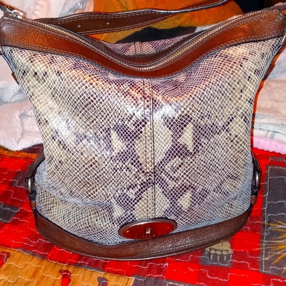 Fossil | Leather Snake Skin Bucket Bag - Picture 1 of 14